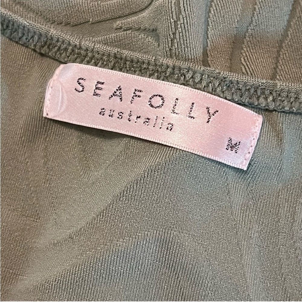 Seafolly One Shoulder Second Wave Midi Dress in Palm Green Textured Vacation M - Picture 13 of 16